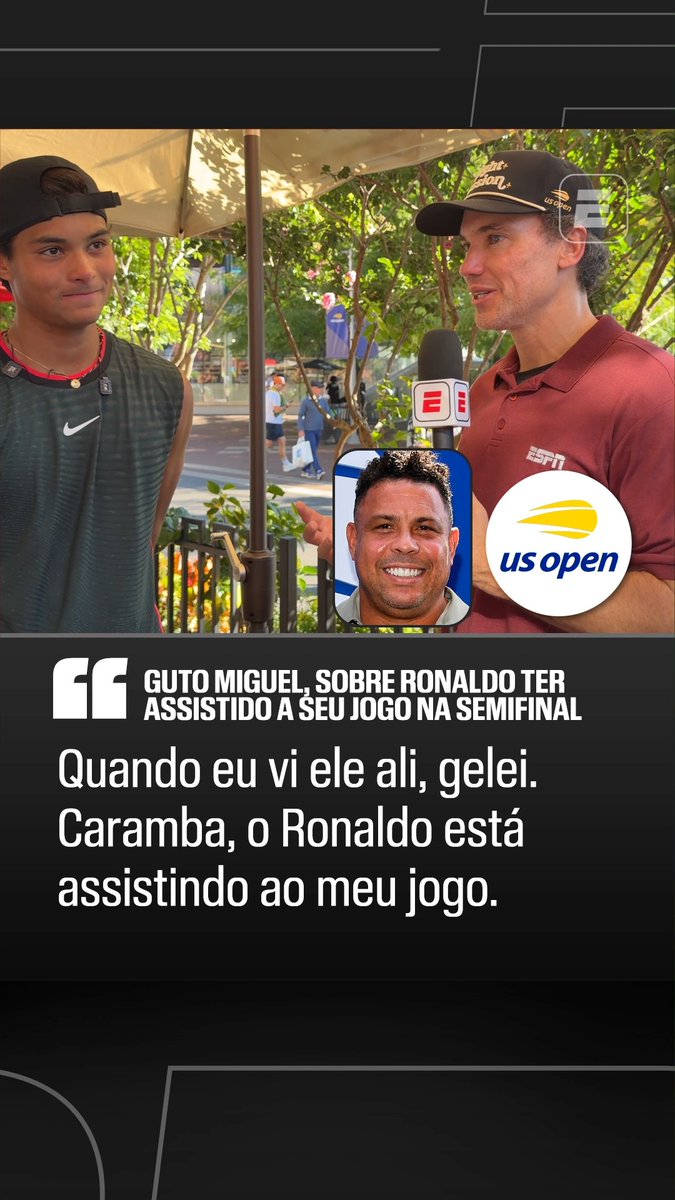 Guto Miguel, de 17 anos, falou sobre a sensação de ter Ronaldo assistindo ao seu jogo no US Open Juvenil! O brasileiro se classificou para a final do torneio, contra o americano Marcel Latak. Assista aos jogos AO VIVO do US Open pela ESPN no Plano Premium do #DisneyPlus! #USOpenNaESPN