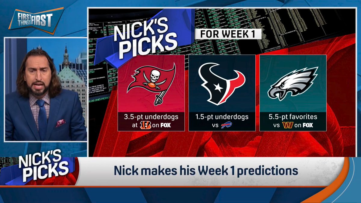 #NicksPicks are BACK for Week 1 after a winning 2025 season. nick wright shares his picks for the weekend 💰👀 Buccaneers (+3.5) Texans (+1.5) Eagles (-5.5)