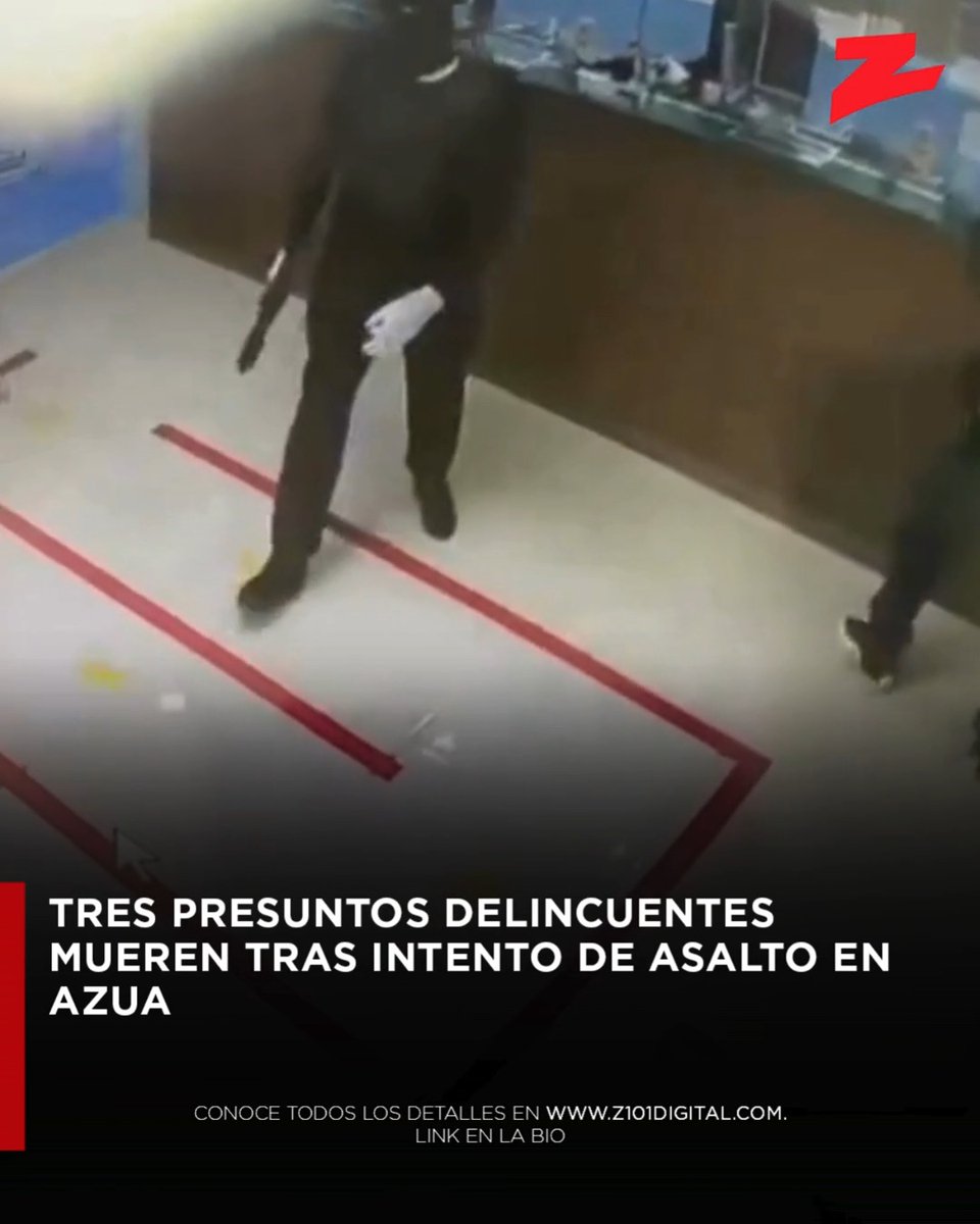 🇩🇴 Azua, República Dominicana | Un intento de asalto a una sucursal de una empresa de remesas terminó con tres presuntos delincuentes muertos y uno detenido en la provincia Azua, informó este viernes la Policía Nacional. De acuerdo con las autoridades, cinco hombres intentaron penetrar al establecimiento en el municipio Sabana Yegua y, durante la huida, despojaron al seguridad de su arma de fuego y su cartera. La persecución se extendió por Estebanía y el distrito municipal Palmar de Ocoa, donde tres de los presuntos implicados murieron y un cuarto fue apresado. Un quinto permanece prófugo. Amplía la información en #Azua #SabanaYegua #PolicíaNacional #Asalto #SeguridadCiudadana #RepúblicaDominicana #ZDigital #Z101