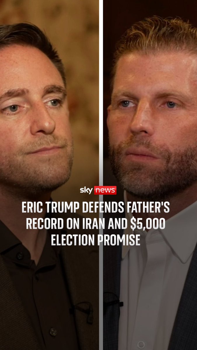 Eric Trump defends father's record on Iran and $5,000 election promise. Sky’s Stephen Murphy speaks to Donald Trump's son ahead of the US president's trip to Ireland, as the country undergoes a massive security operation in preparation for the visit
