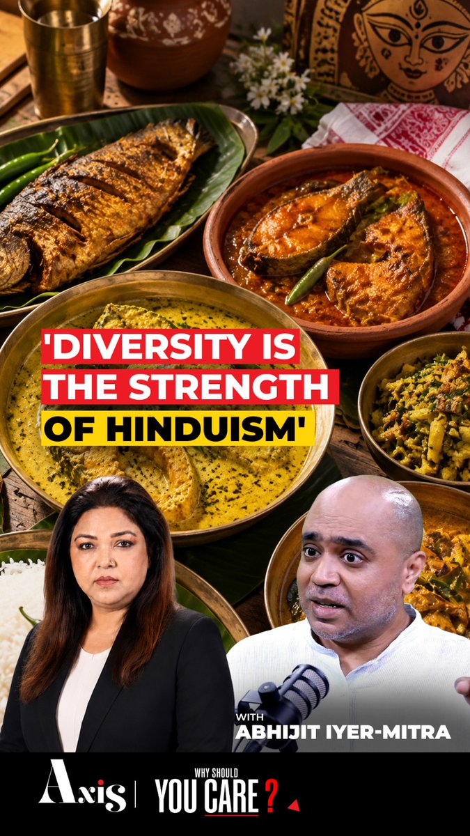 Is eating mutton or fish during Durga Puja against Hinduism? In this episode of Why Should You Care, Political Commentator Abhijit Iyer-Mitra argues that Hinduism has never demanded one uniform diet or form of worship. From Jain-influenced vegetarian practices to the traditional sacrifice of goats and offering of fish in Bengal, Kashmir and Assam, he explains the diversity of Hindu customs. He also questions whether vegetarianism is mandated by the Gita or the Vedas—and calls attempts to impose one lifestyle on all Hindus an “insecure commentary.” Watch the full show on YouTube: #AbhijitIyerMitra #Hinduism #DurgaPuja #SanatanDharma #Bengal #HinduCustoms #Hindutva #IndianCulture Aditi Prasad Abhijit Iyer-Mitra