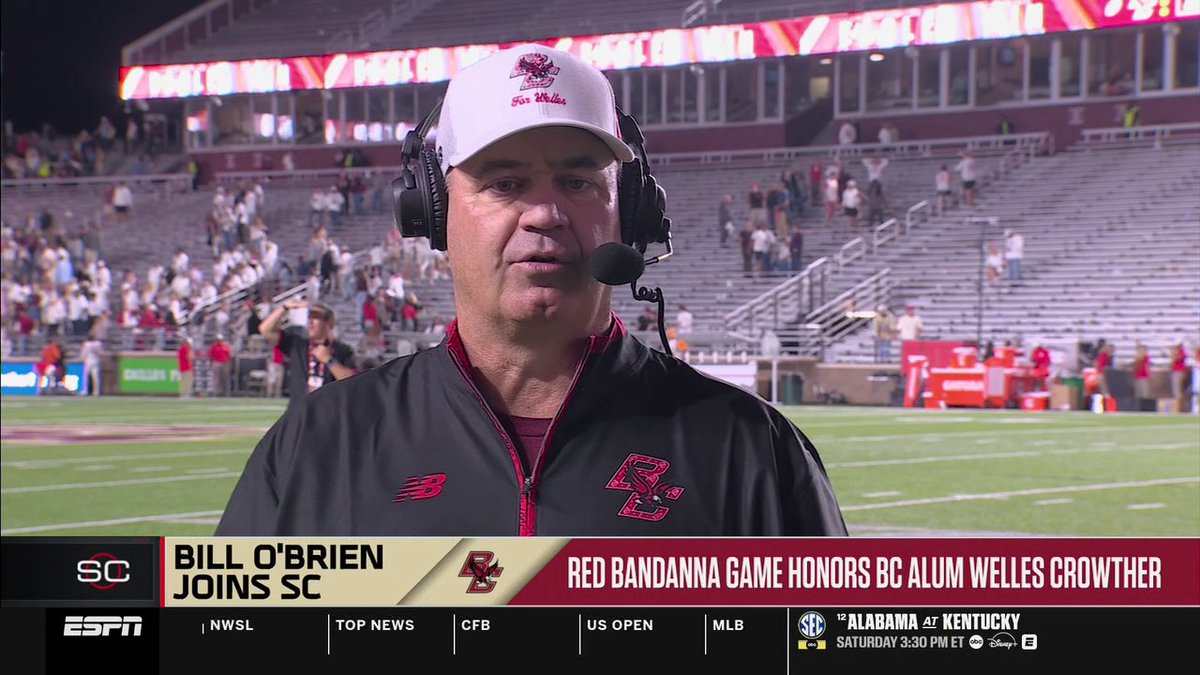 "It's just a monumental night here at BC for everything that it means in memory of Welles Crowther, what he did on that fateful day 25 years ago. ... You gotta win so you can celebrate in memory of Welles." Boston College head coach Bill O'Brien speaks on playing in the Red Bandanna Game that honors BC alum Welles Crowther ❤️