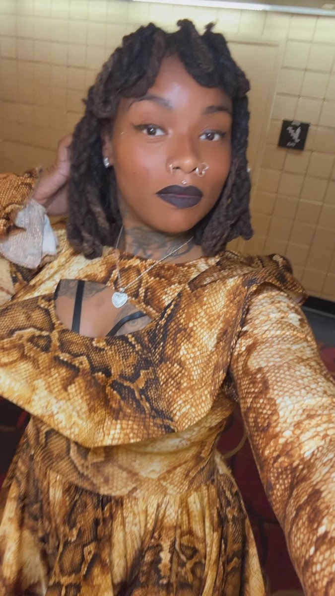 Quick panty peek at the movies in my custom snakeskin print dress and ghost purse made by me ofc 🥰🥰🫶🏽