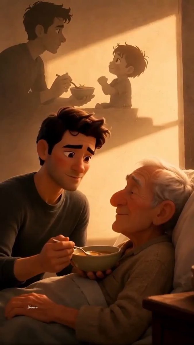 He fed me when I couldn't hold a spoon. Now it's my turn. 🥹 Love always comes full circle. ❤️ Watch till the end — the shadow says it all.
