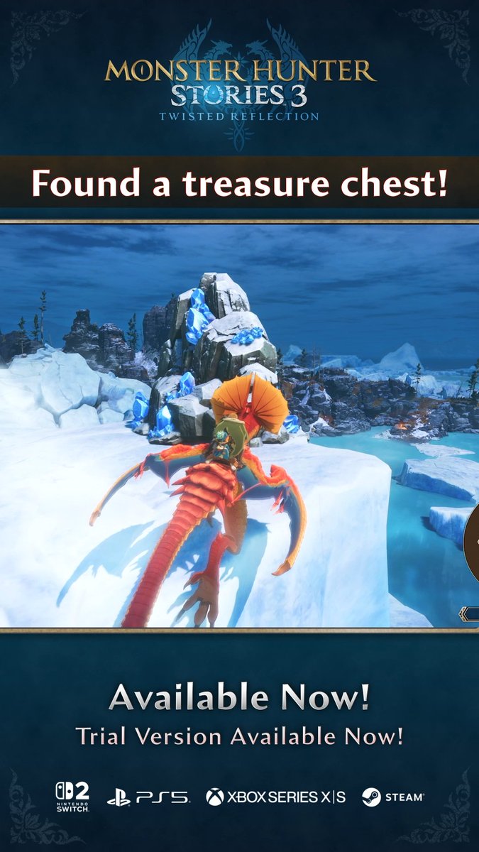 Have you tried the free demo for Monster Hunter Stories 3: Twisted Reflection yet? You can also transfer your save data to the full game! Ride your Monsties and explore the world, there's treasure to be found!
