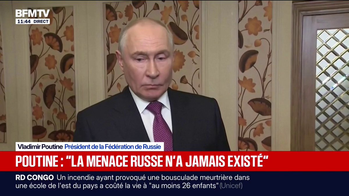 "Nous n'avons aucun motif de conflit avec l'Europe": Vladimir Poutine assure que la menace russe "n'a jamais existé"