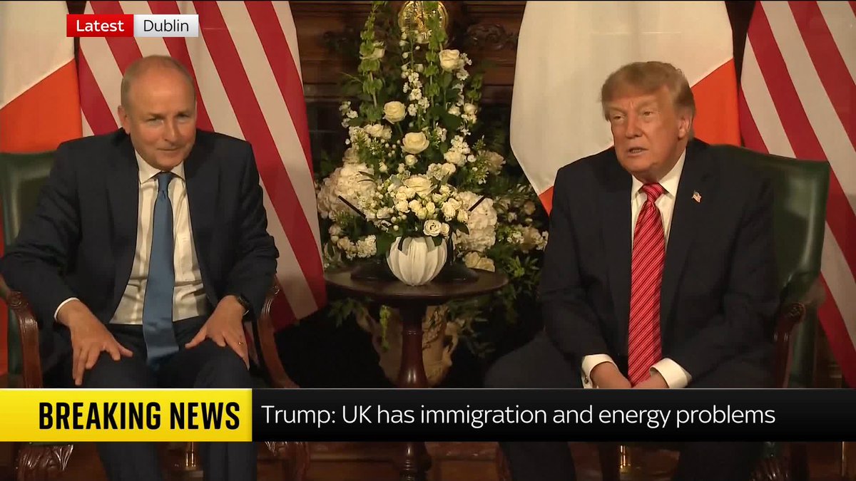 BREAKING: Donald Trump has said he would 'love' to see a unified Ireland during a meeting with Irish Prime Minister Micheál Martin in Dublin. Replying to a reporter, the US president said 'it's going to happen eventually' adding 'the UK will have something to say about it'.