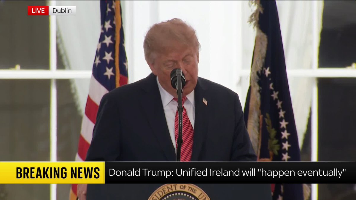 Donald Trump has doubled down on his comments over Ireland unification, saying it would be a 'very cool thing' during a speech at the US embassy. Making light of the situation, he said: 'No matter what you say, no matter how well you say it, there's no good answer, right?'