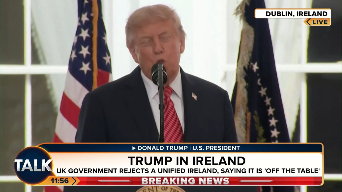 “A United Ireland Would Be VERY COOL!” Donald Trump doubles down on his support for Irish reunification during a visit to Dublin, after saying he would “love” to see Northern Ireland leave the UK and unite with the Republic.