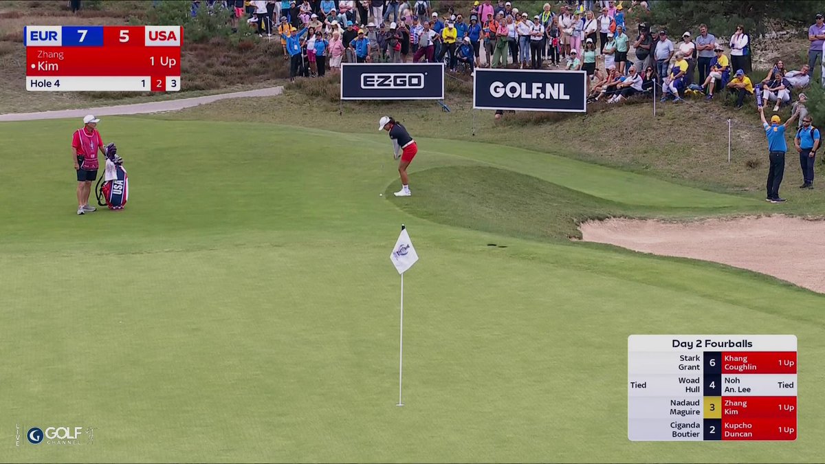 CHIP-IN BIRDIE TO GO 2UP 🇺🇸⚡️ Auston Kim is cooking in her first Solheim Saturday fourball 🔥