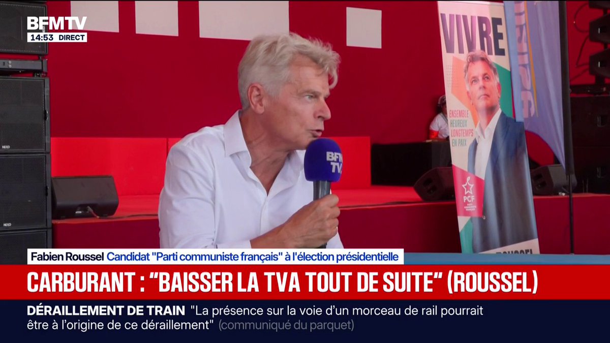 Prix des carburants: "Il faut tout de suite baisser la TVA", demande Fabien Roussel, candidat "Parti communiste français" à l'élection présidentielle