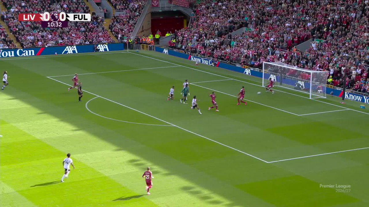 MILAGRO EN EL ÁREA DEL LIVERPOOL: tras una mala salida desde el fondo, los delanteros del Fulham presionaron, recuperaron la pelota y Jeremy Jacquet la terminó sacando SOBRE LA LÍNEA... 📺 Mirá la Premier League por #DisneyPlus Plan Premium