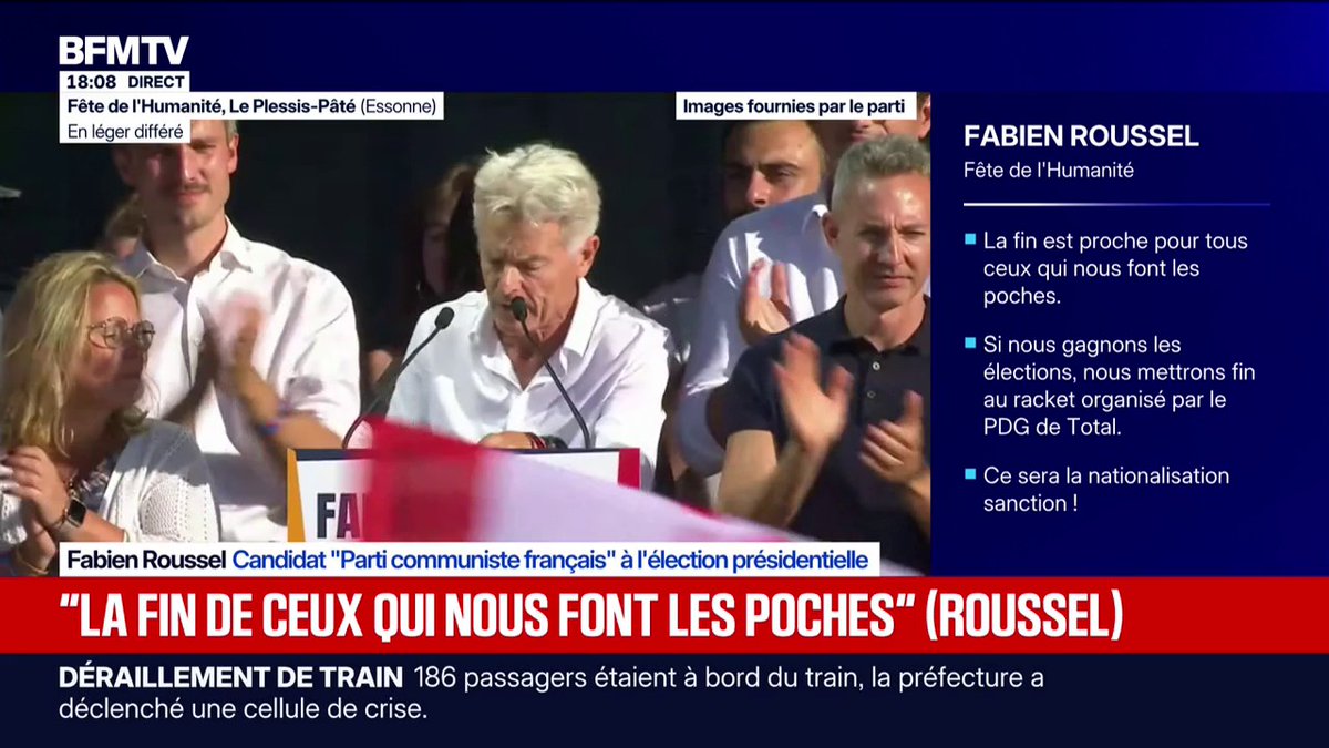 Présidentielle: "La fin est proche, pour tous ceux qui nous font les poches", scande Fabien Roussel, candidat "Parti communiste français" à l'élection présidentielle
