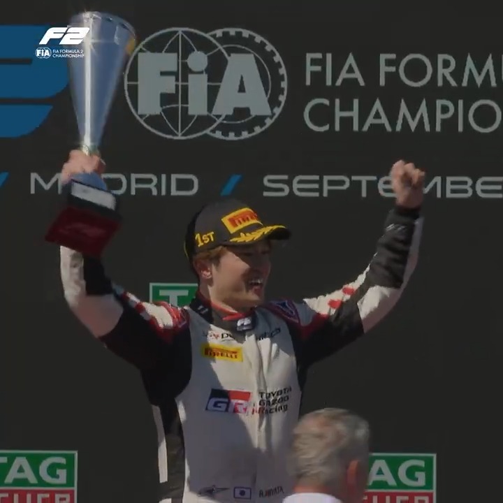 "Finally, finally a win!" 🥹🏆 Ritomo Miyata secures a well-earned maiden #F2 victory in the Madrid Sprint ✨ #SpanishGP