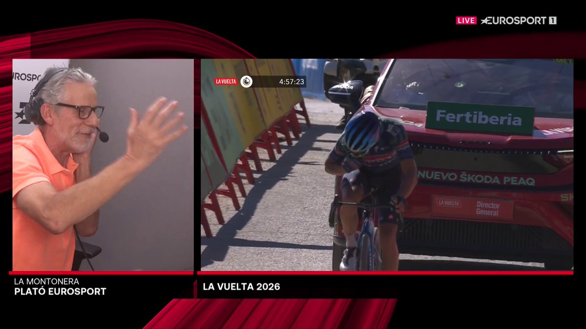 Don Javier Ares. Haciendo lo suyo. Los pelos como escarpias. #LaVuelta26 #LaCasadelCiclismo