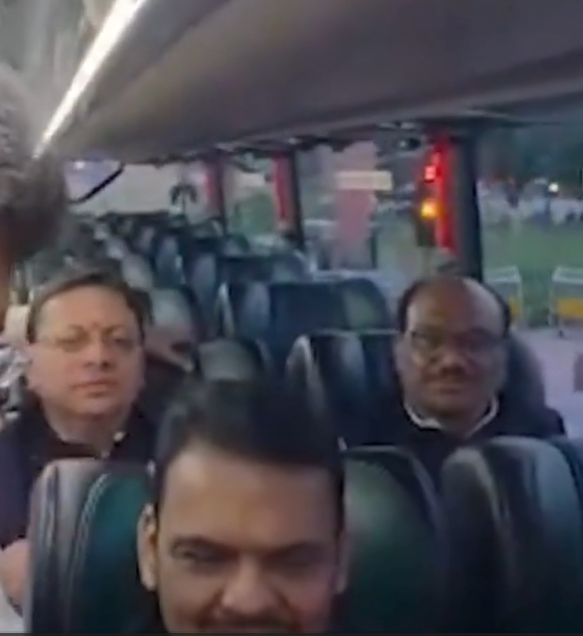 Uttarakhand CM Pushkar Singh Dhami shared a video on X of traveling by bus to the BRICS Summit venue in Delhi, along with other Union Ministers and CMs.