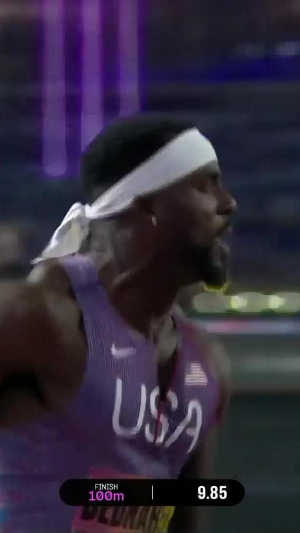 Kung Fu Kenny gets his Gold ๐คฉ๐ His streak of four consecutive silvers ends with a 9.85 in the Men's 100m final ๐ฅ๐ฅ #SSAthletics | #WorldAthleticsUltimate