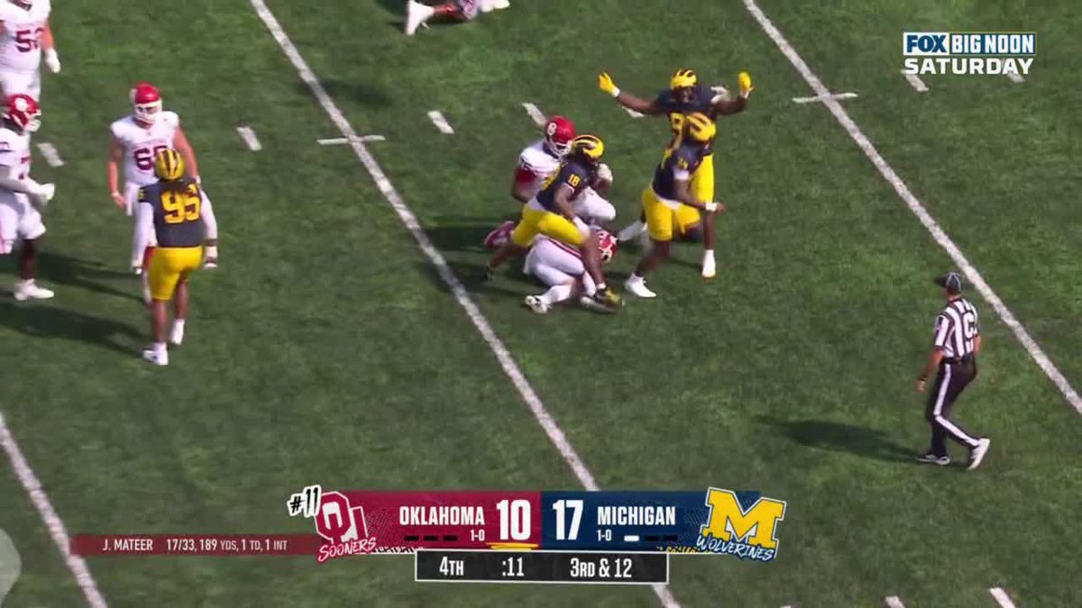 WALK-OFF SACK 😤 Nate Marshall brings down John Mateer to seal Michigan Football's victory over No. 11 Oklahoma.