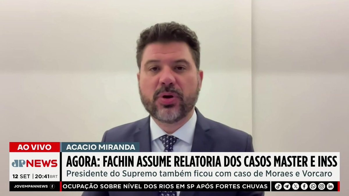 AGORA: Fachin assume relatorias dos casos Master, INSS e relação de Moraes e Vorcaro 📺 Confira na JP News 👉 #JornalJovemPan