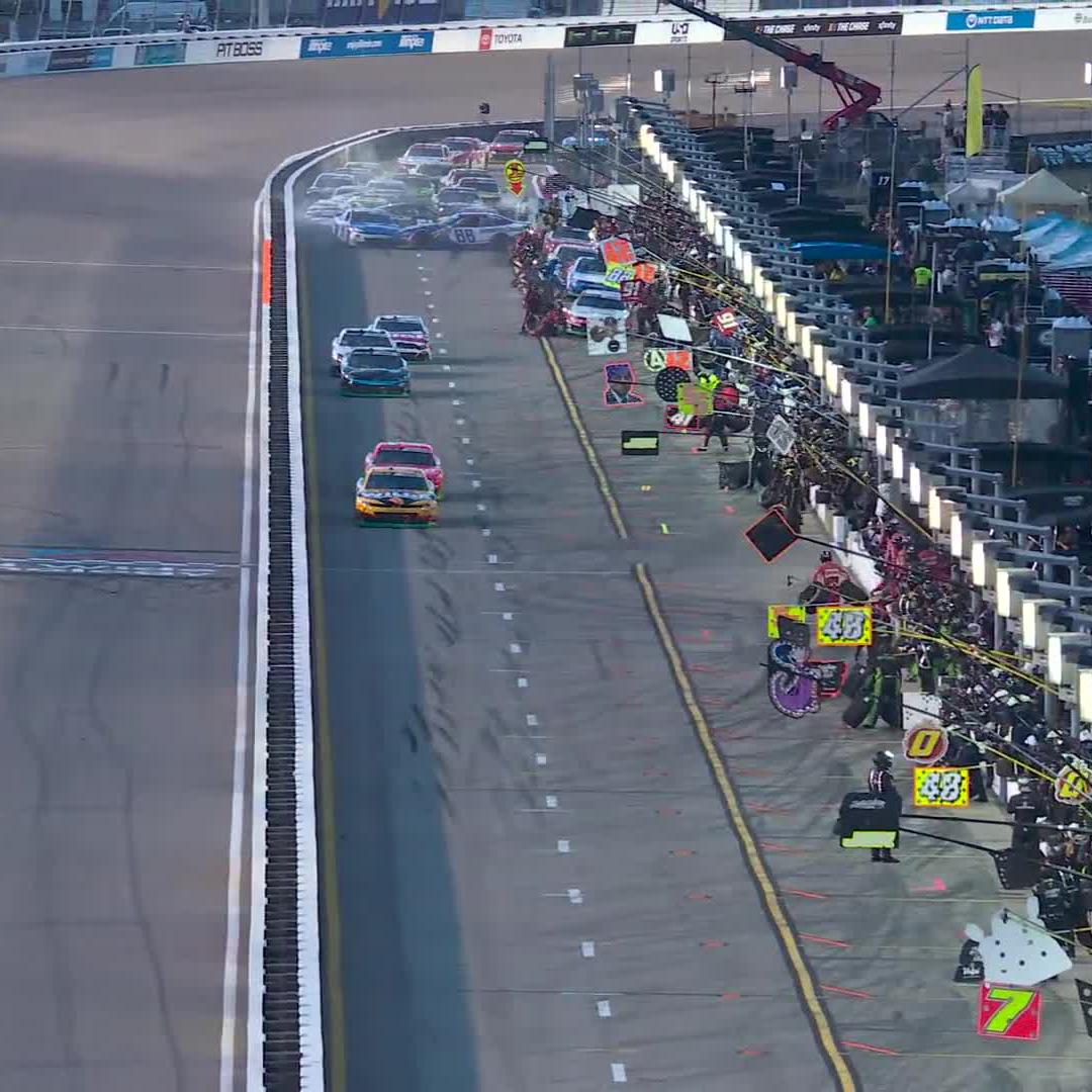 A major incident at the entrance of pit road during the stage break.