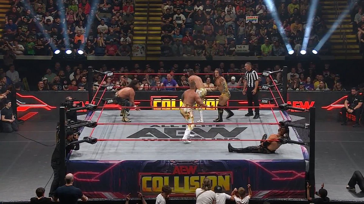 Bang Bang Gang has @thedavidfinlay in trouble, and Jon Moxley has thoughts! Watch #AEWCollision LIVE on TNT &amp; HBO Max