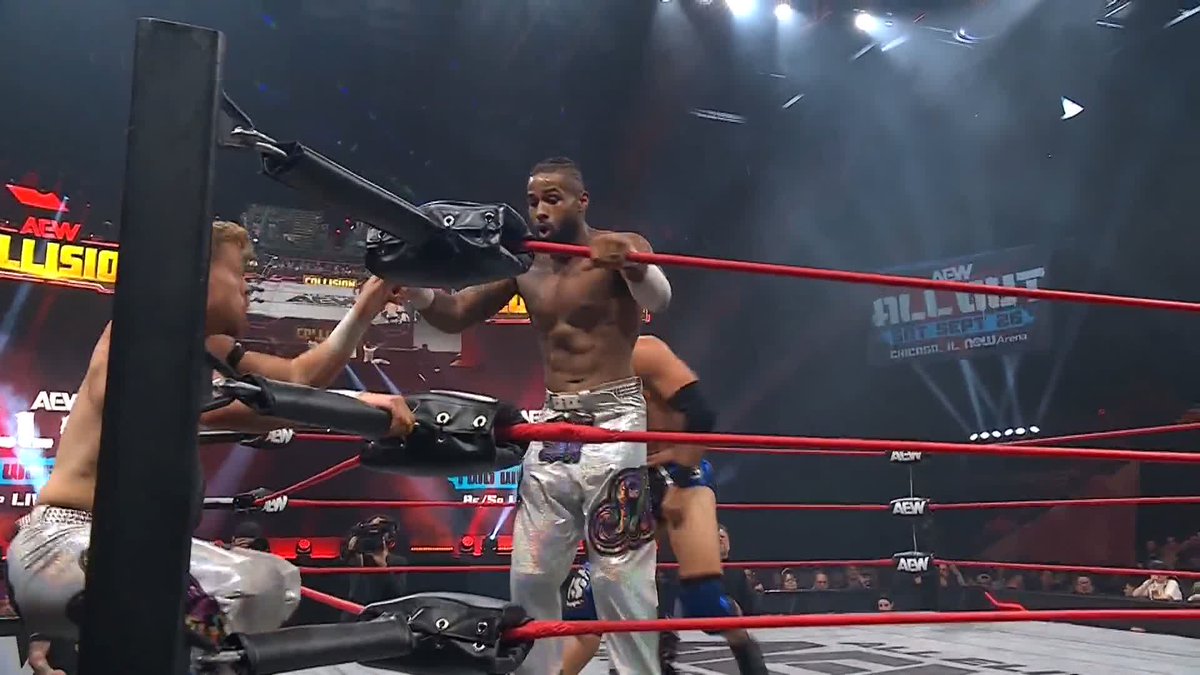 High-flying precision offense capped by the elbow drop from The Lethal Twist! Watch #AEWCollision LIVE on TNT &amp; HBO Max