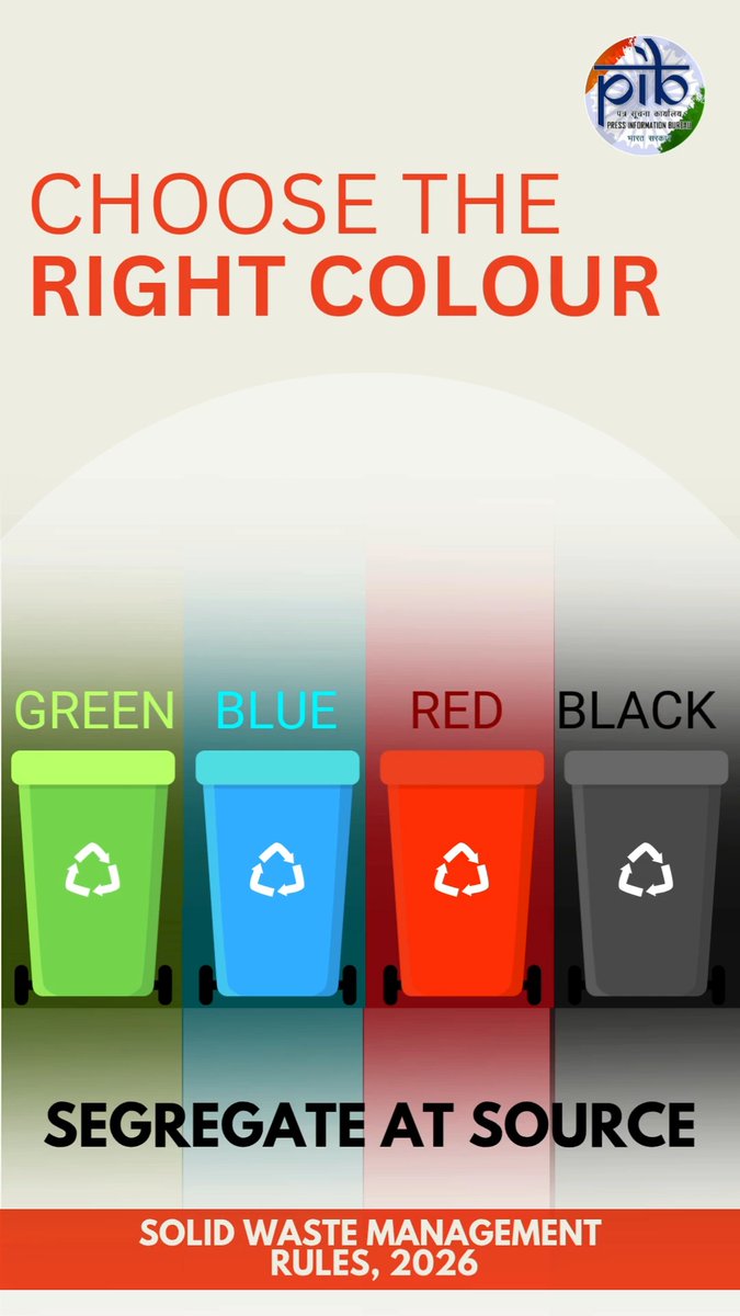 🗑️ Which bin would you choose? From kitchen waste to used diapers and expired medicines, knowing where each type of waste belongs makes segregation easier and disposal safer. ♻️ Before you throw it, ask: Wet? Dry? Sanitary? Special care? Choose the right colour. Segregate at source🌱 #SBMG #SWMRules2026 #SwachhBharat #LifestyleForEnvironment MoEF&CC Swachh Bharat Urban Swachh Bharat Mission - Grameen