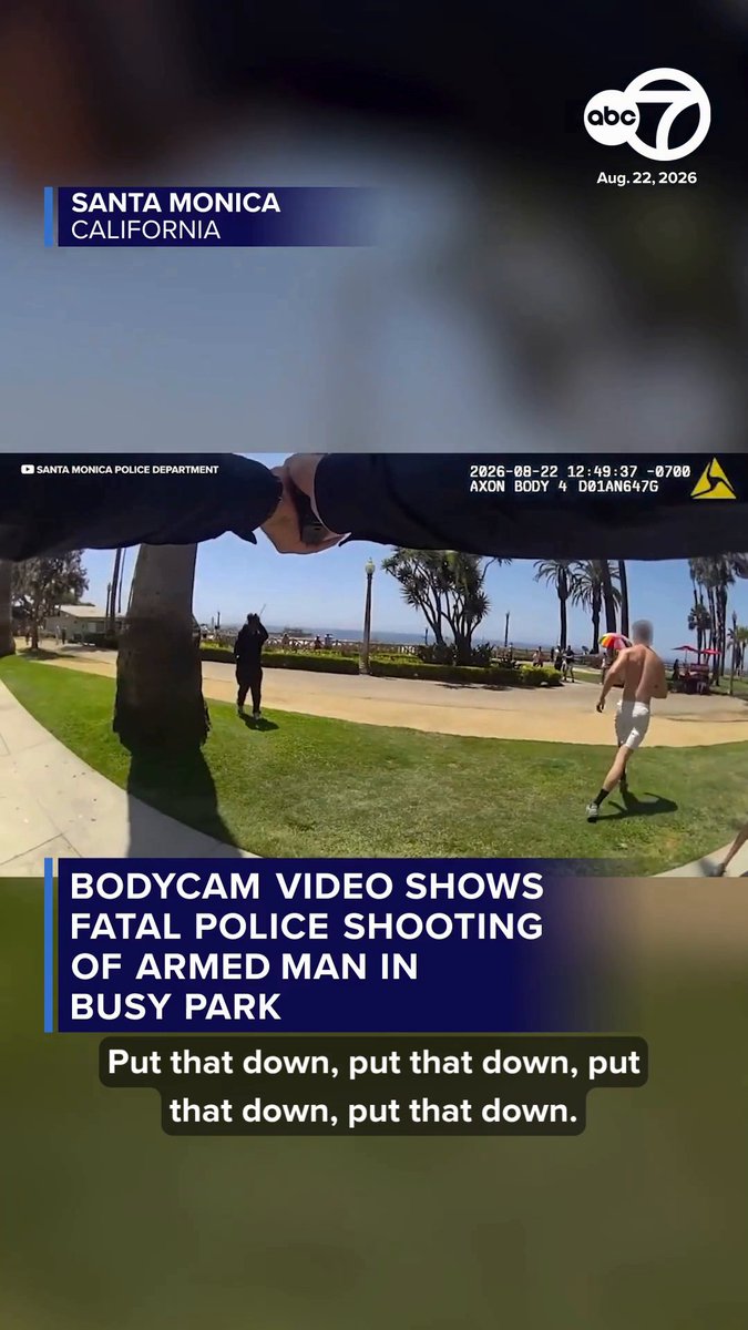 Newly released video shows the moment an officer shot and killed a man who police said approached them with a knife in crowded Palisades Park. Read more: