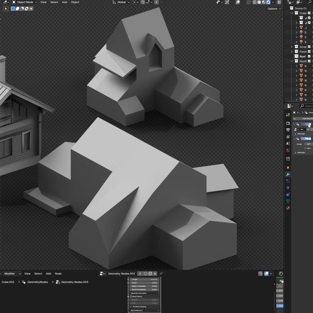 #DamageControl Messy Roofs is also almost done. Very fast and easy tool for your roofs! #b3d #geometrynodes