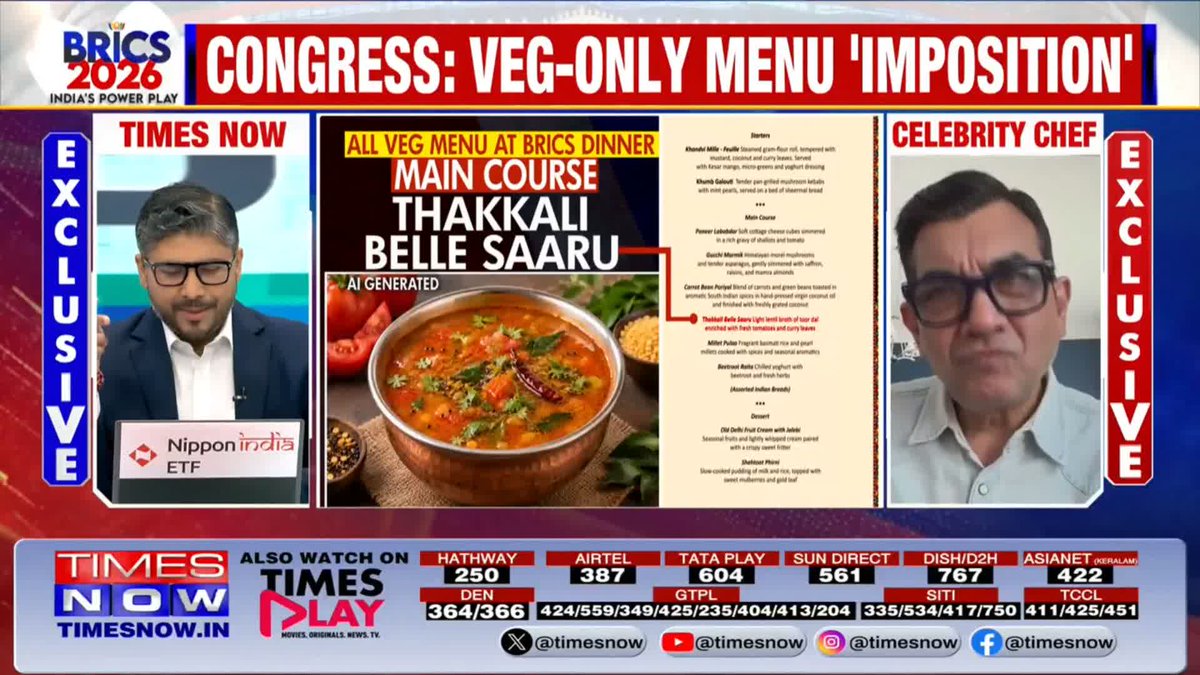 Row Over All-Veg BRICS Menu It is a very smart thing to do...: Celebrity Chef Sanjeev Kapoor in conversation with Pranesh Kumar Roy on All-Veg BRICS Menu Watch to know why he says so.