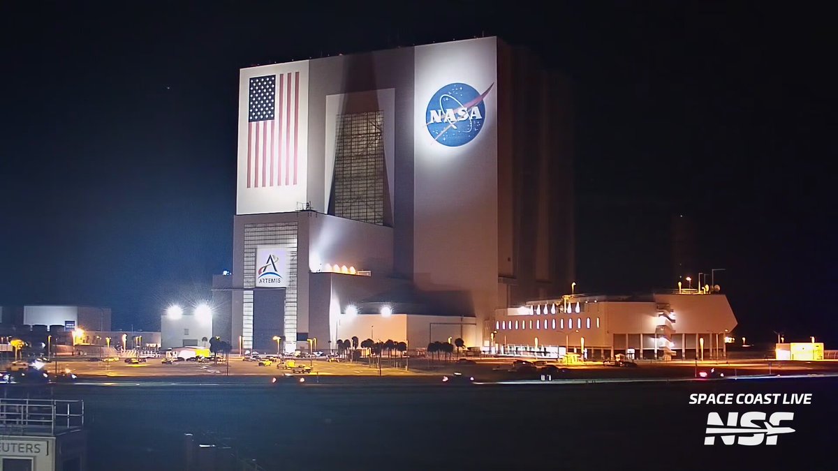 Overnight at the Kennedy Space Center, Blue Origin's New Glenn "Never Tell Me The Odds" Glenn Stage 1 booster rolled past the Vehicle Assembly Building on its way back to Launch Complex 36, months after it left the Horizontal Integration Facility following the events of the NG-4 static fire test failure. NSF - NASASpaceflight.com |