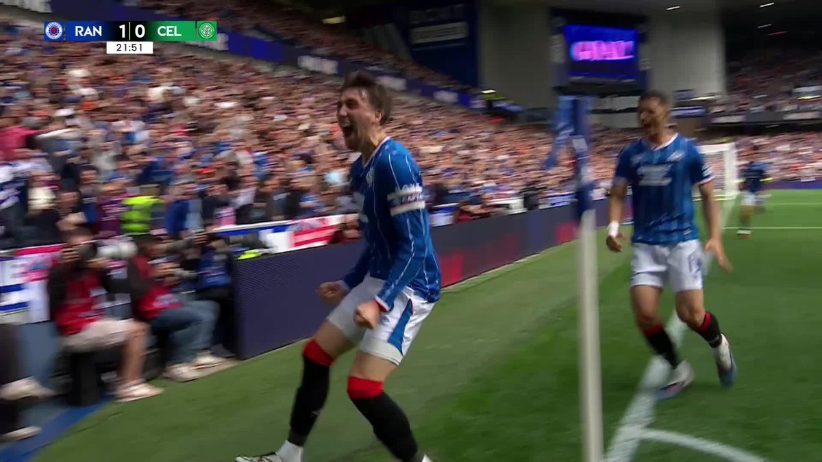 It's Rangers Football Club who take the lead! 🔵 A brilliant finish from Dan Neil and Ibrox ERUPTS! 💥 #PremierSportsCup | SPFL