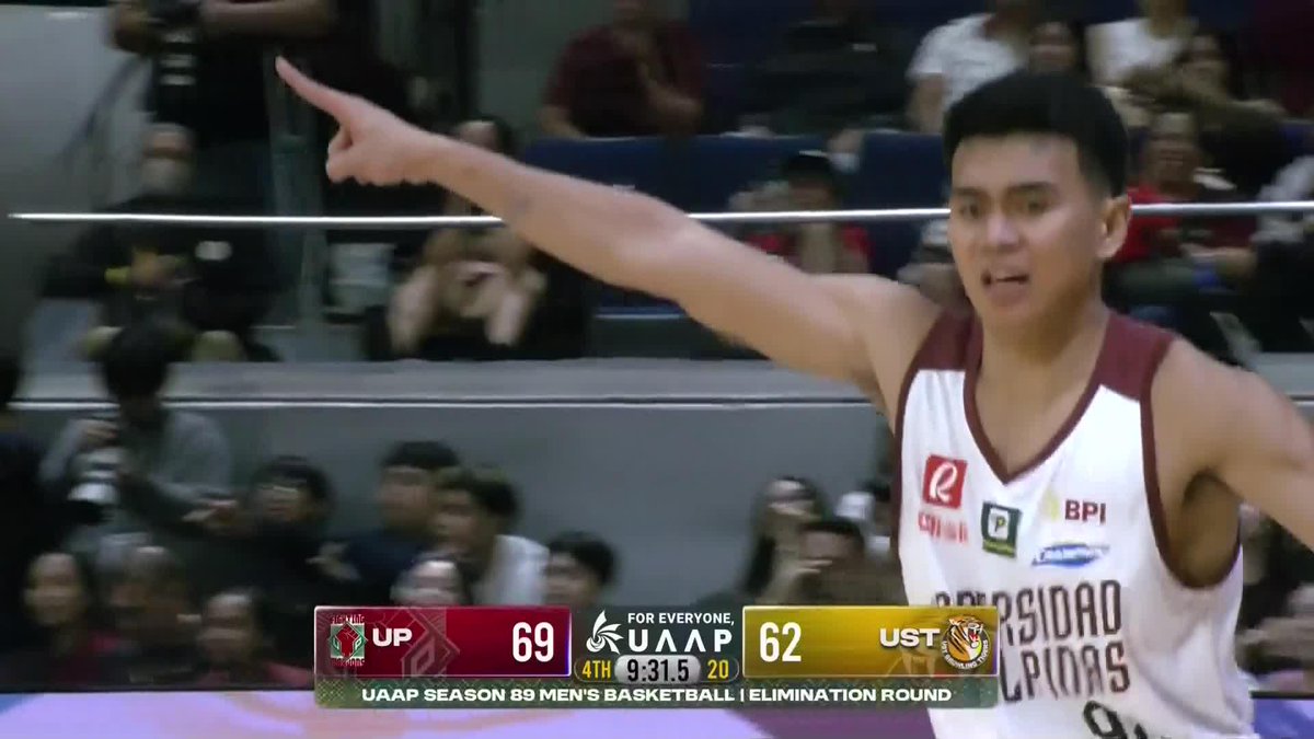 POYOS DELIVERS 💥🥊 Arvie Poyos comes up big for the UP Fighting Maroons with two triples and a layup, providing crucial points against the UST Growling Tigers in the fourth quarter! #UAAPSeason89 #ForEveryoneUAAP