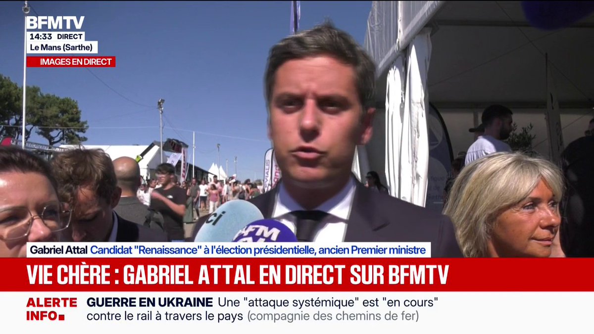 Marine Le Pen et Jean-Luc Mélenchon "parlent à des militants. Moi, je parle avec des Français", déclare Gabriel Attal, candidat Renaissance à la présidentielle