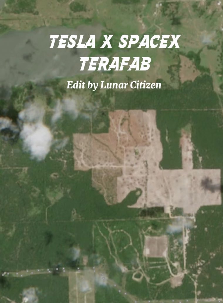 Terafab construction progress, seen in satellite imagery from day one to today.