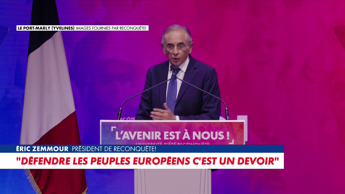 Éric Zemmour, lors de son discours de rentrée : «Nos trois piliers : la parole libre, les peuples enracinés et l’individu prométhéen» Toute l'info est à retrouver sur