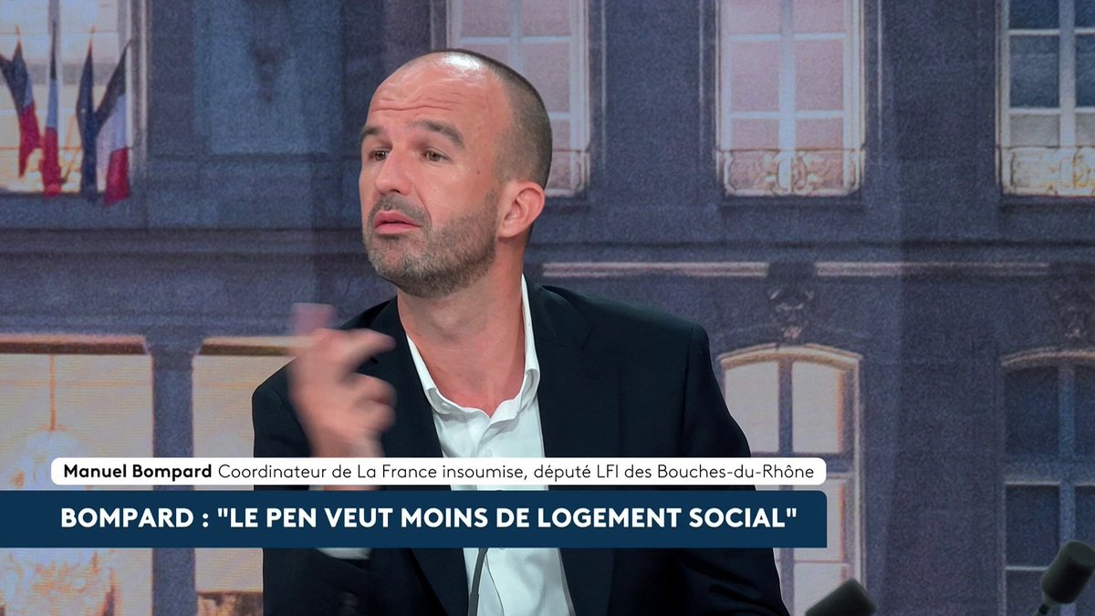 🔴🗣️ Logement : "Je trouve qu'elle est complètement à côté de la plaque", lance Manuel Bompard à propos des propositions de Marine Le Pen. "Si on enlève tout, on n'a qu'à aussi construire au bord de la mer, là où la mer va monter. Tout ça n'a aucun sens." #LeGrandEnjeu #Canal16
