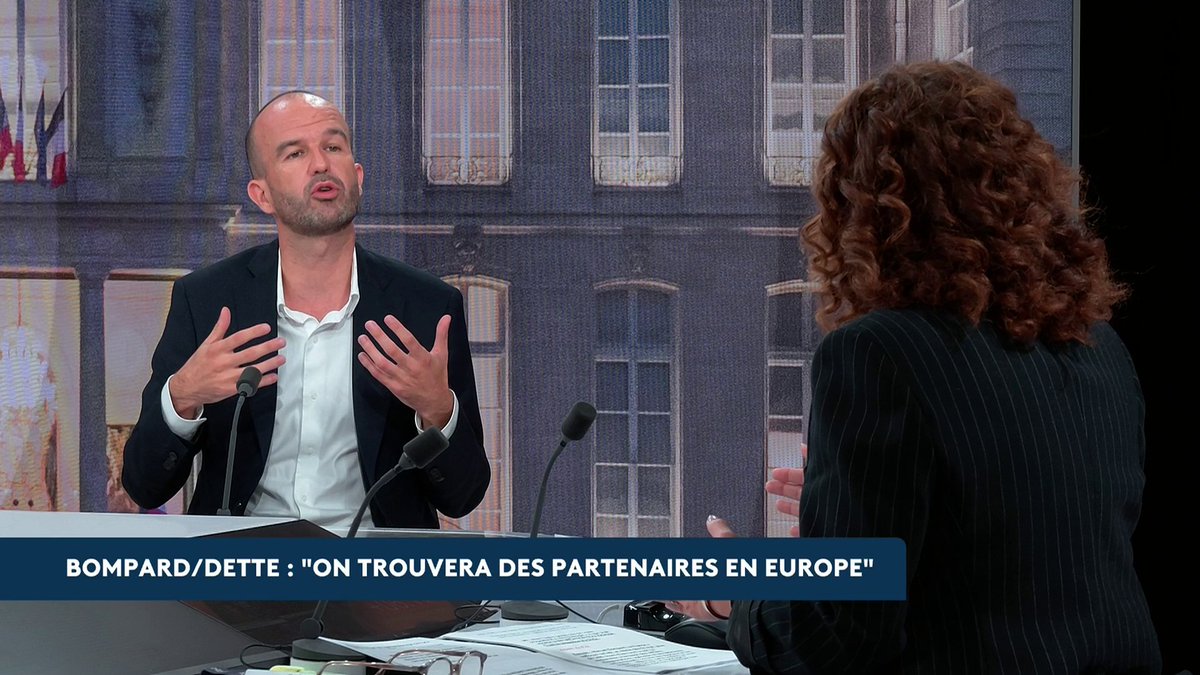 🔴🗣️ Dette : "Les premières mesures, c'est de congeler ou annuler une partie de la dette", note Manuel Bompard. Il veut empêcher la BCE de revendre sur les marchés financiers la part de dette qu'elle détient. Une mesure "qu'on peut prendre immédiatement." #LeGrandEnjeu #Canal16