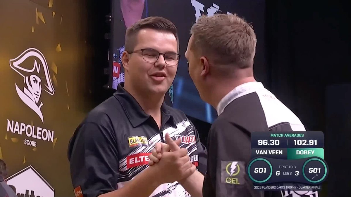 CLINICAL VAN VEEN 🇳🇱 Gian van Veen - who led 5-0 at one stage - defies a 102+ average from Chris Dobey thanks to some excellent combination finishing to progress into the semi-finals! 📺 #ET13