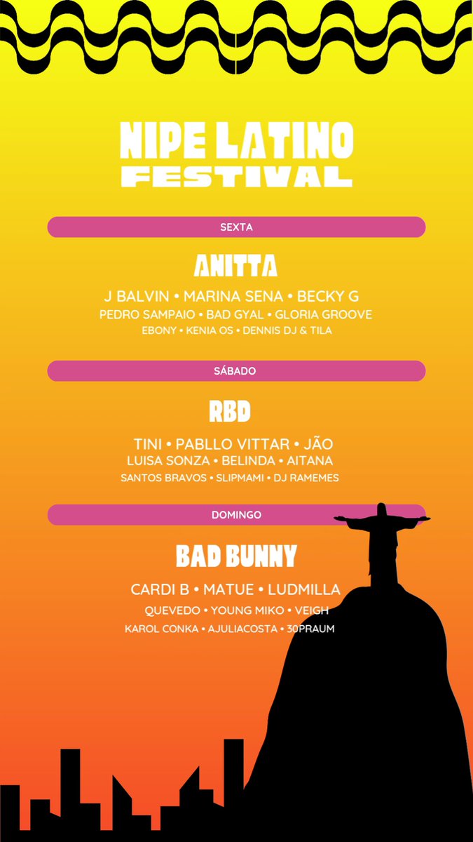 🚨 LATIN EMERGENCY! Primeira edição do NIPE LATINO FESTIVAL no Rio de Janeiro. Em qual dia você iria?