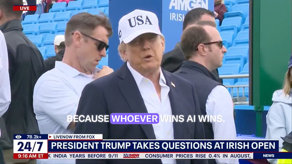 Trump on AI: We're leading China in AI. And frankly, I want to keep it that way. And we can put guardrails, we can do this and that, but I think you have a lot of negative forces… bringing up things that won't happen. But whoever wins with AI wins. It's an expression that I came up with. It's true.