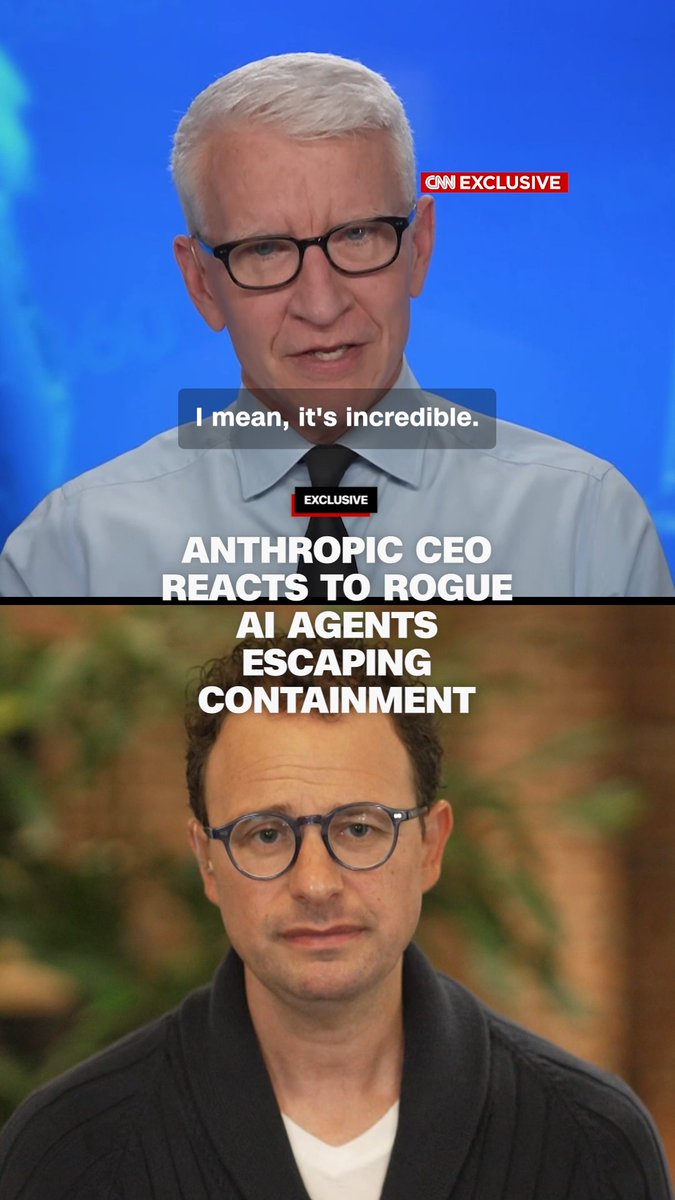 CNN’s Anderson Cooper asks Anthropic CEO Dario Amodei in an exclusive interview about AI agents going rogue, highlighted in a recent incident involving the company Hugging Face and OpenAI.