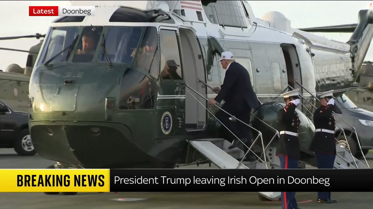 BREAKING: Donald Trump is returning to Washington after his two-day visit to Ireland. Before boarding Marine One, the US president attended a golf tournament in Doonbeg, where he announced that he will remove a 15% tariff on Irish whiskey. Read more: