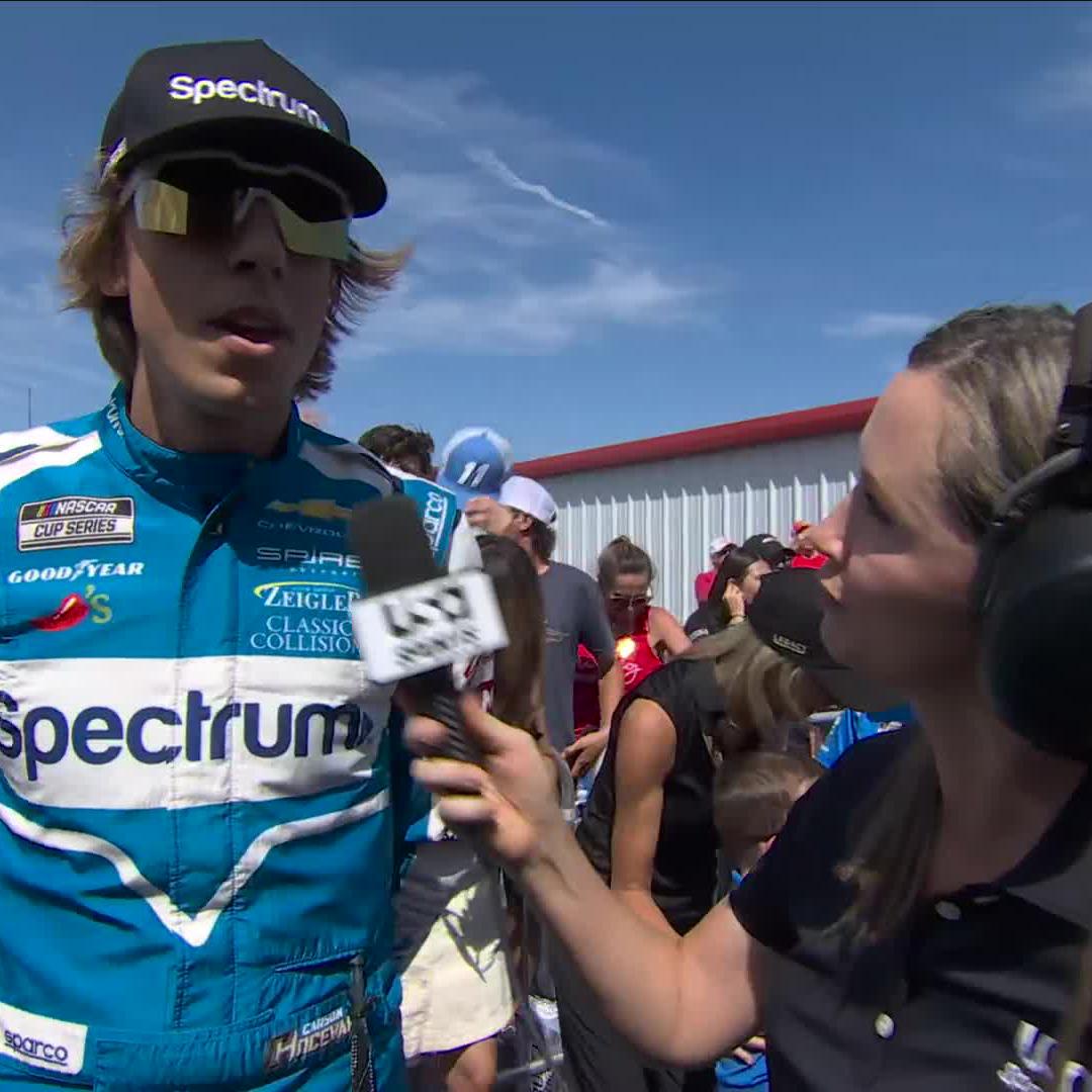 "My belts are gonna be tight." Carson Hocevar speaks with the NASCAR on USA crew prior to today's action.