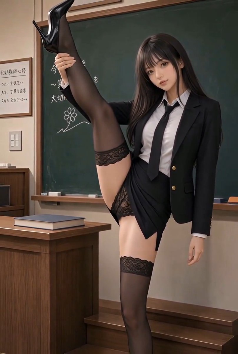 深夜のこっそりポスト‼ バランス練習 シリーズっ Y字バランス授業 編 先生が教えてくれるよ😆 #GrokImagine #AI美女 シリーズ前回は引用に