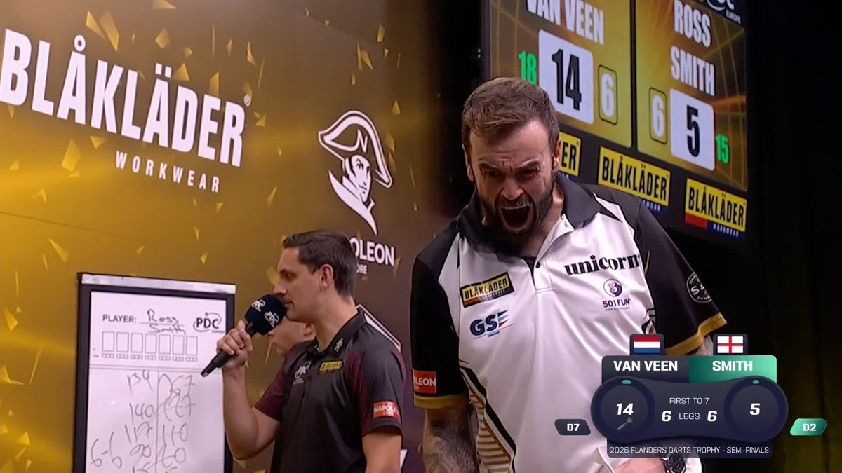 SMUDGER INTO ANOTHER FINAL! Ross Smith survives two match darts in an incredibly tight contest against Gian van Veen, winning the last-leg decider to reach a FOURTH European Tour final of 2026! 📺 #ET13