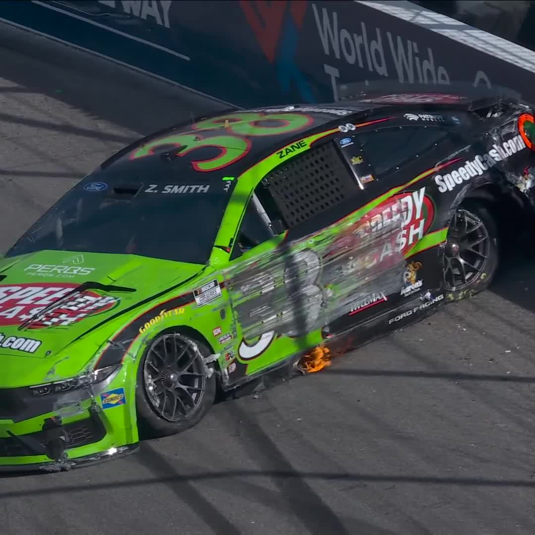 This incident involving Zane Smith ends Stage 2. Kyle Larson is credited with the stage win.