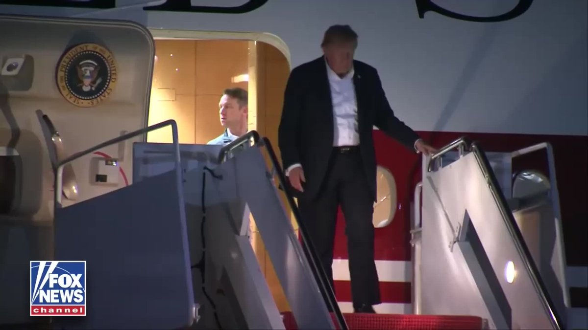 Air Force One lands at Joint Base Andrews with President Trump aboard as he returns to Washington following his trip to Ireland. The president returns to the nation's capital after a visit that included meetings with Irish leaders and other official engagements.