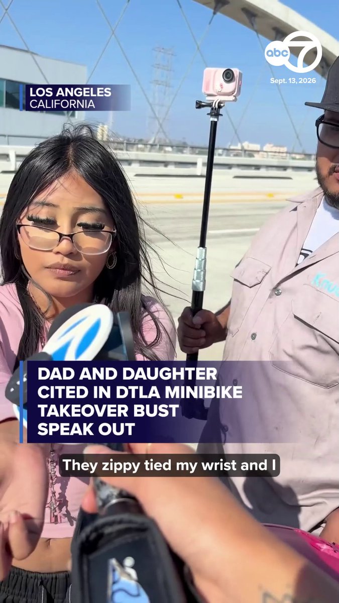 LAPD says it stopped a group of 70 people on minibikes after officers observed some of the young participants performing wheelies and disrupting traffic on the 6th Street Bridge. ABC7 spoke to a father and his teenage daughter, who both received citations and had their bikes impounded after the bust. Read more: