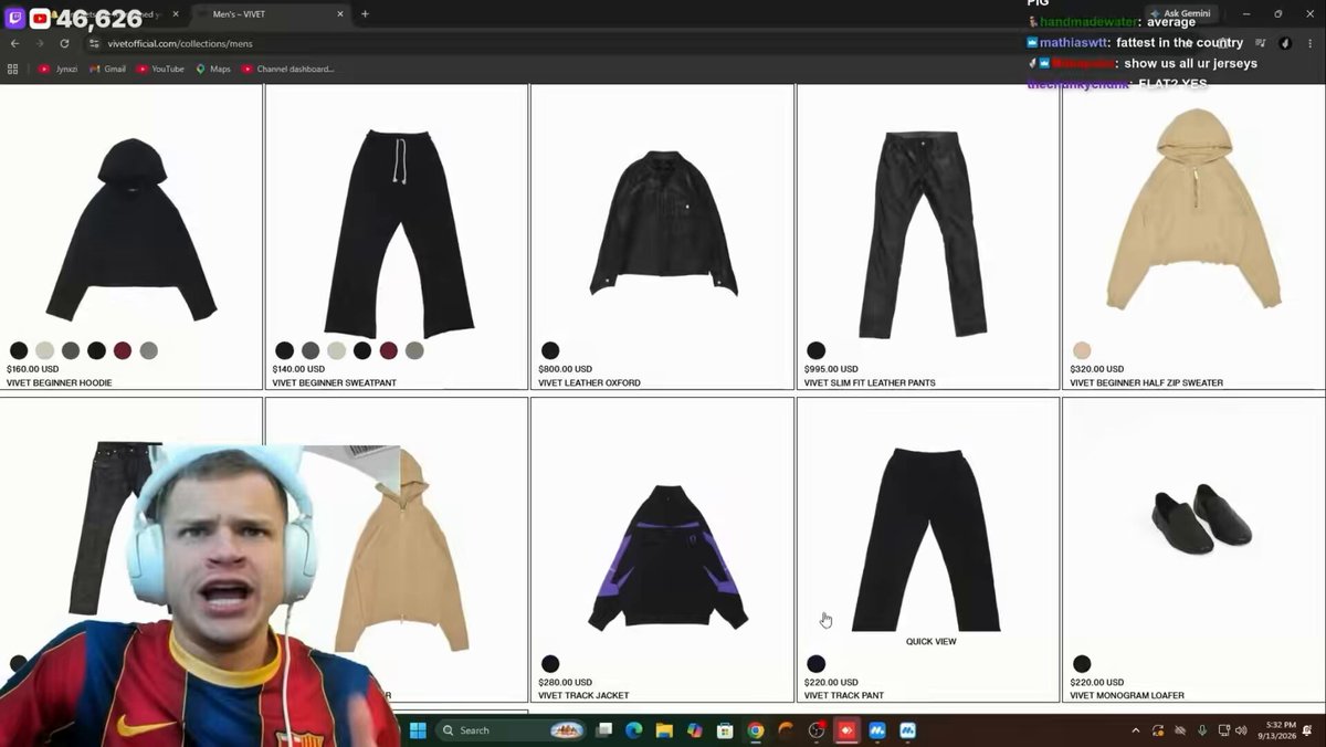 Jynxzi gave his first thoughts on Kai Cenat’s VIVET and designer brands in general after seeing the high prices of the new VIVET collection 👀 “I don’t understand buying designer brands, bro. You could get these exact sweatpants and this hoodie for $5.99 at a local Marshalls.”